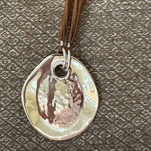 Robert Lee morris Pendant Necklace, bracelet and earrings. Brown leather Cord